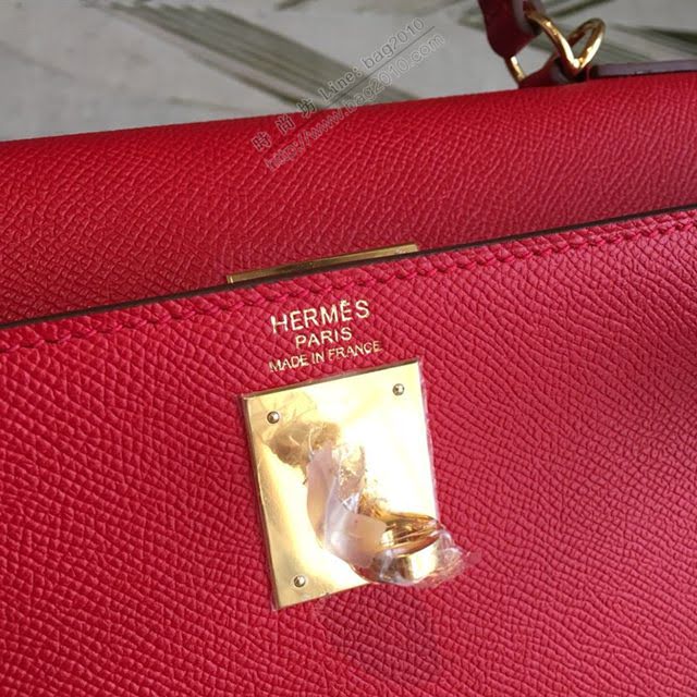 Hermes女包 愛馬仕Kelly Hermes凱莉包 Epsom皮 大紅 蜜蠟線手縫 Hermes手提肩背女包  am1721